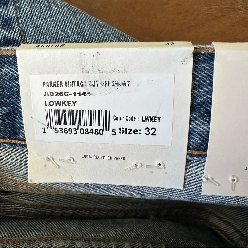 Agolde Parker Vintage Cuf Off Blue Denim Frayed Shorts Lowkey Size 32 NWT - Picture 8 of 10
